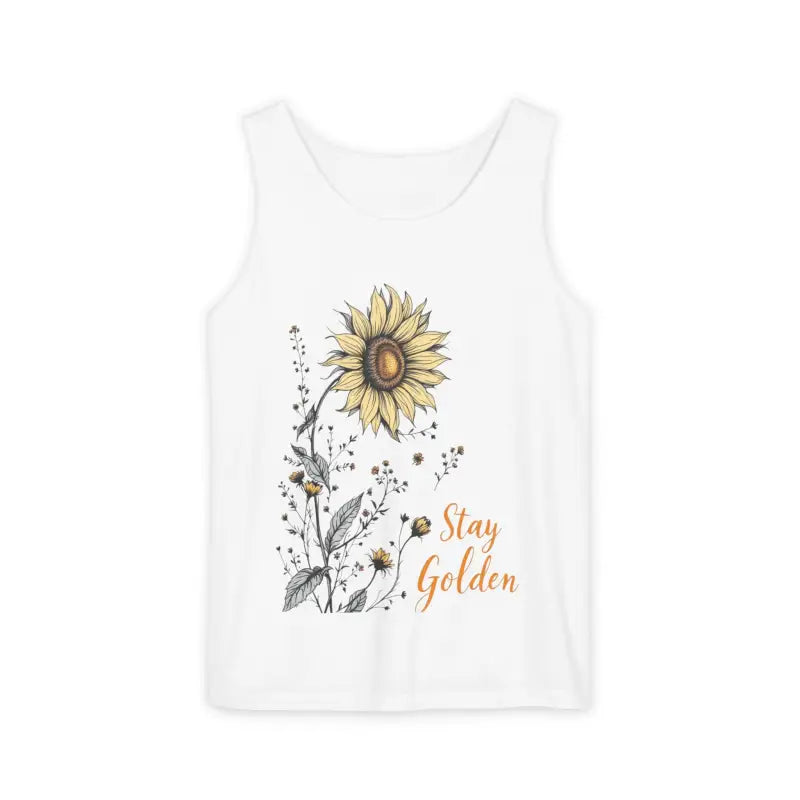 White tank top with sunflower design from Sunflower Tank Tops in White Cream and Teal collection