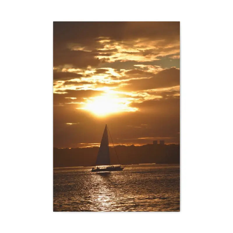 Sailboat silhouetted against a vibrant sunset in the Sunset Sailboat Silhouette product
