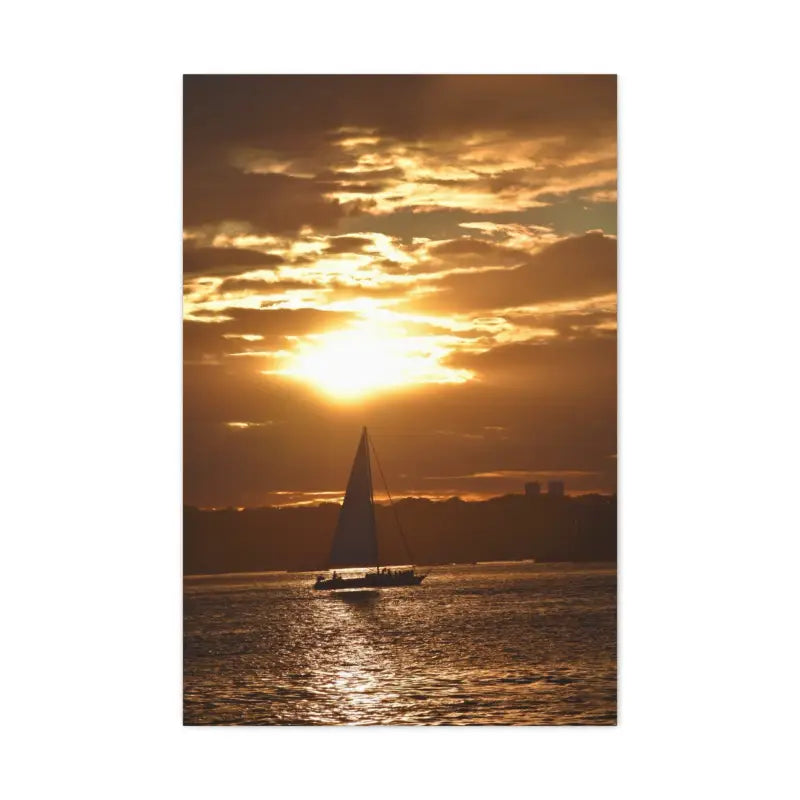 Sailboat silhouetted against a vibrant sunset in Sunset Sailboat Silhouette design