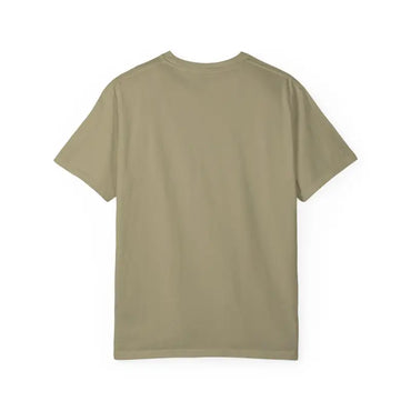 Khaki short-sleeved t-shirt featuring a Surfing Reindeer design for casual wear