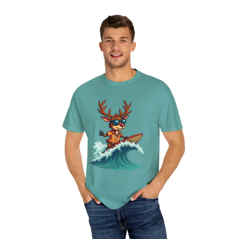 Surfing Reindeer T Shirt for Festive Holiday Fun Wear - Ocean State Styles