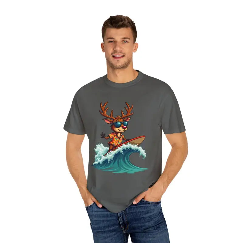 Surfing Reindeer T Shirt for Festive Holiday Fun Wear - Ocean State Styles