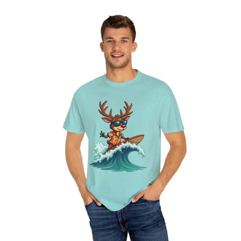 Surfing Reindeer T Shirt for Festive Holiday Fun Wear - Ocean State Styles