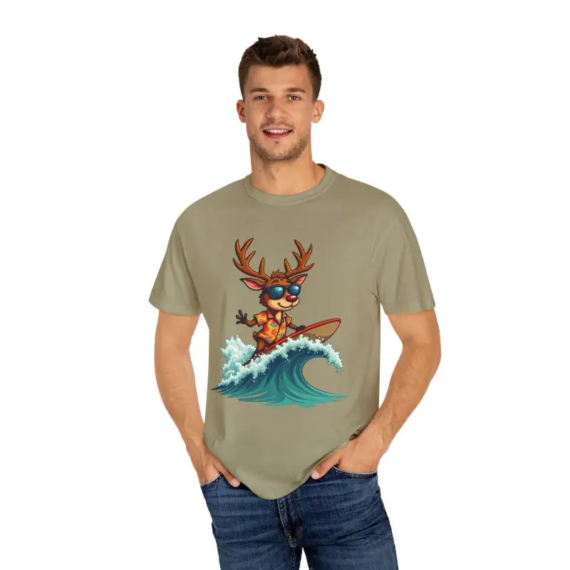 Surfing Reindeer T Shirt for Festive Holiday Fun Wear - Ocean State Styles
