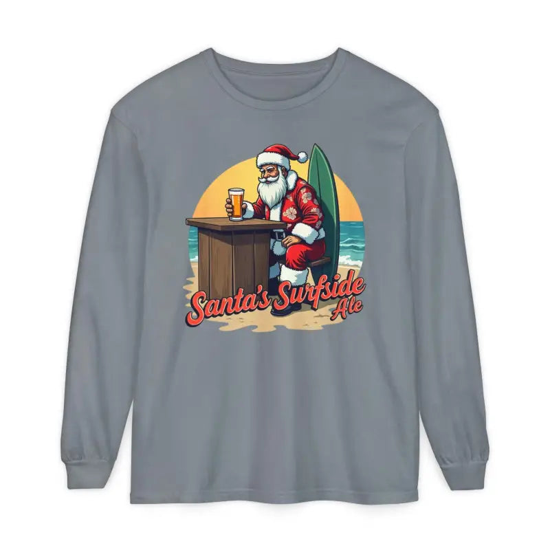 Long-sleeved shirt featuring a festive Santa design from the Surfside Santa collection