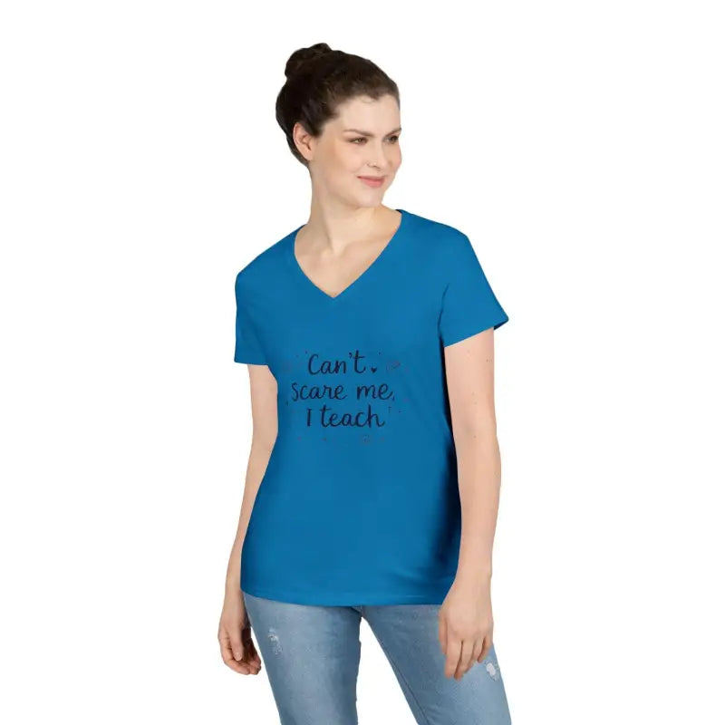 Funny Teacher V Neck T Shirt Can't Scare Me I Teach Colors - Ocean State Styles