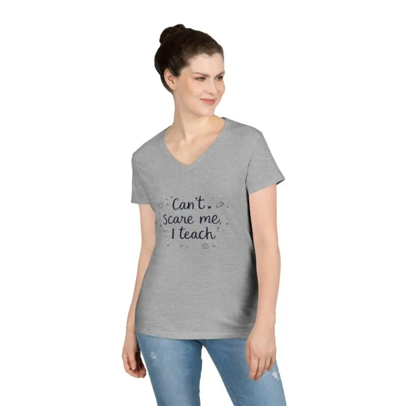 Funny Teacher V Neck T Shirt Can't Scare Me I Teach Colors - Ocean State Styles
