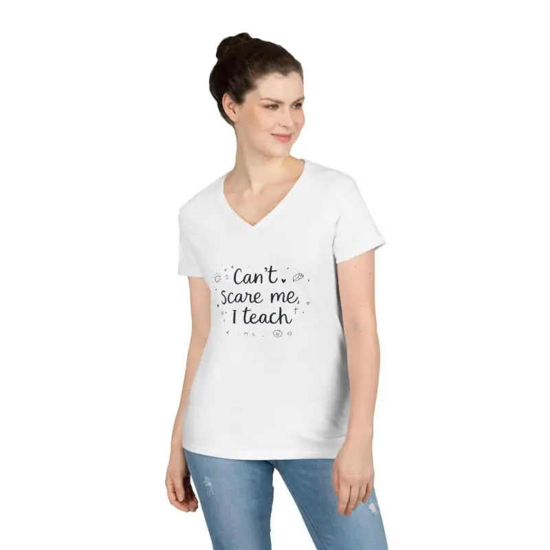 Funny Teacher V Neck T Shirt Can't Scare Me I Teach Colors - Ocean State Styles