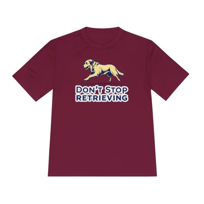 Maroon T-shirt featuring a dog graphic from the Teal Moisture Wicking collection