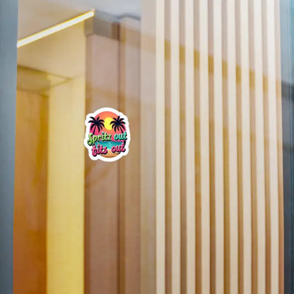 Tropical Beach Neon Vinyl Sticker featuring a vibrant tropical sunset design