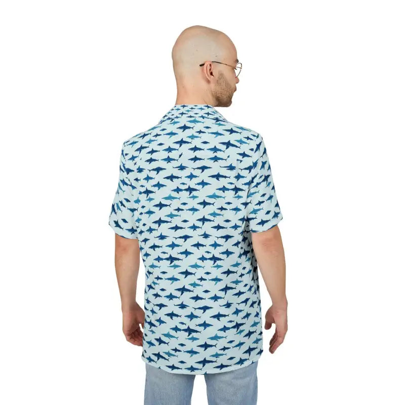Shark-patterned short-sleeved Tropical Shark Print Unisex Hawaiian Button Down Shirt