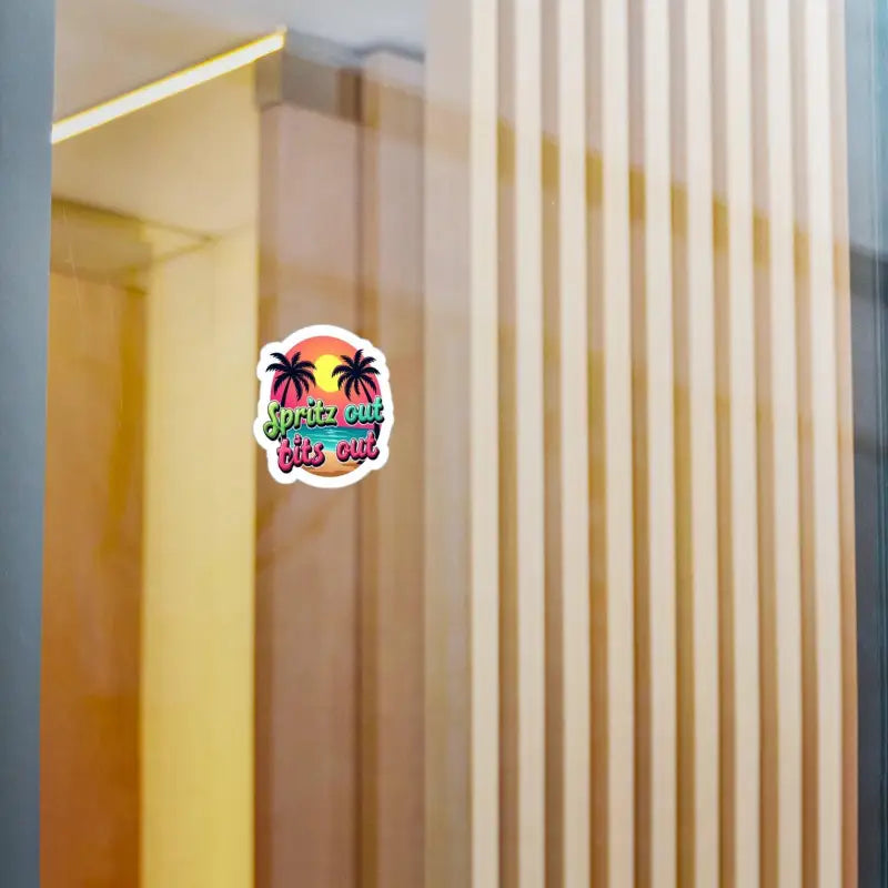 Tropical Sunset Neon Vinyl Sticker featuring a vibrant tropical sunset design