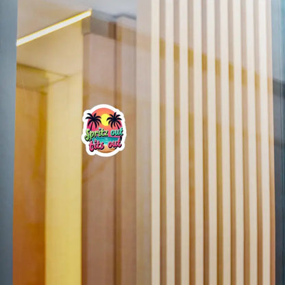Tropical Sunset Neon Vinyl Sticker featuring a vibrant tropical sunset design