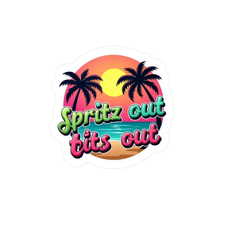 Tropical Sunset Neon Vinyl Sticker featuring a vibrant tropical beach design