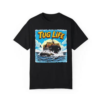 Black Tug Life T-shirt featuring graphic for Marine Enthusiasts and Boat Lovers