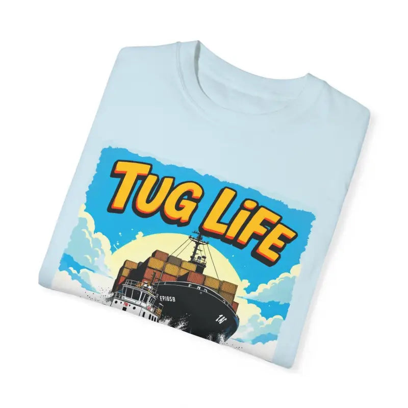Light blue Tug Life T-shirt for Marine Enthusiasts and Boat Lovers