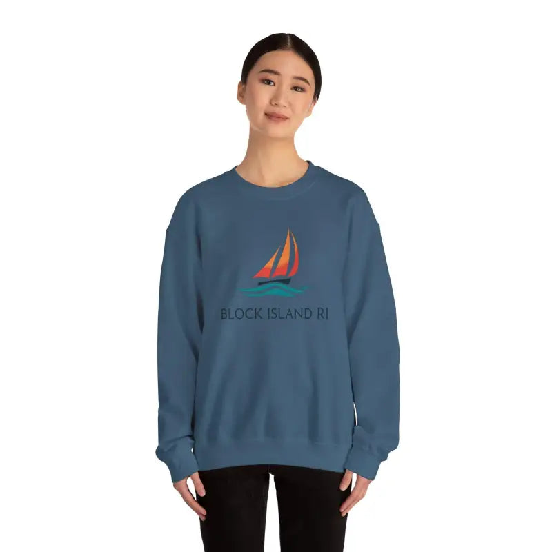 Unisex Crewneck Sweatshirt With Block Island Sailboat Design - Ocean State Styles