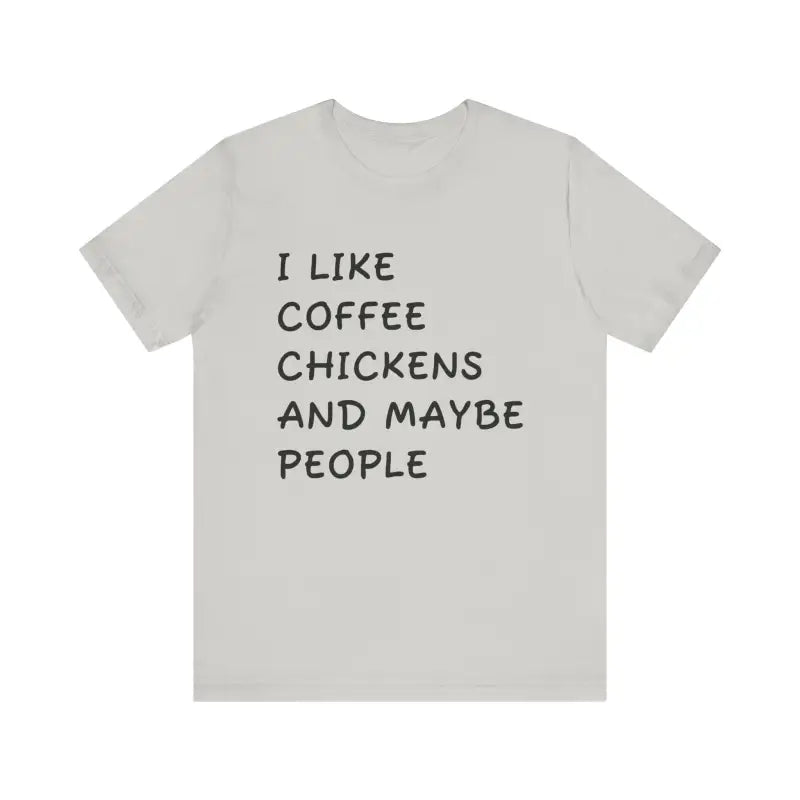 Gray Unisex Funny Coffee and Chickens Tee showcasing humor and style in various colors