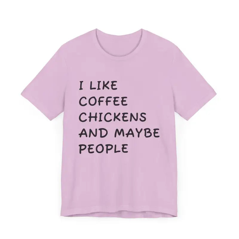 Lilac Unisex Funny Coffee and Chickens Tee displayed among various color options
