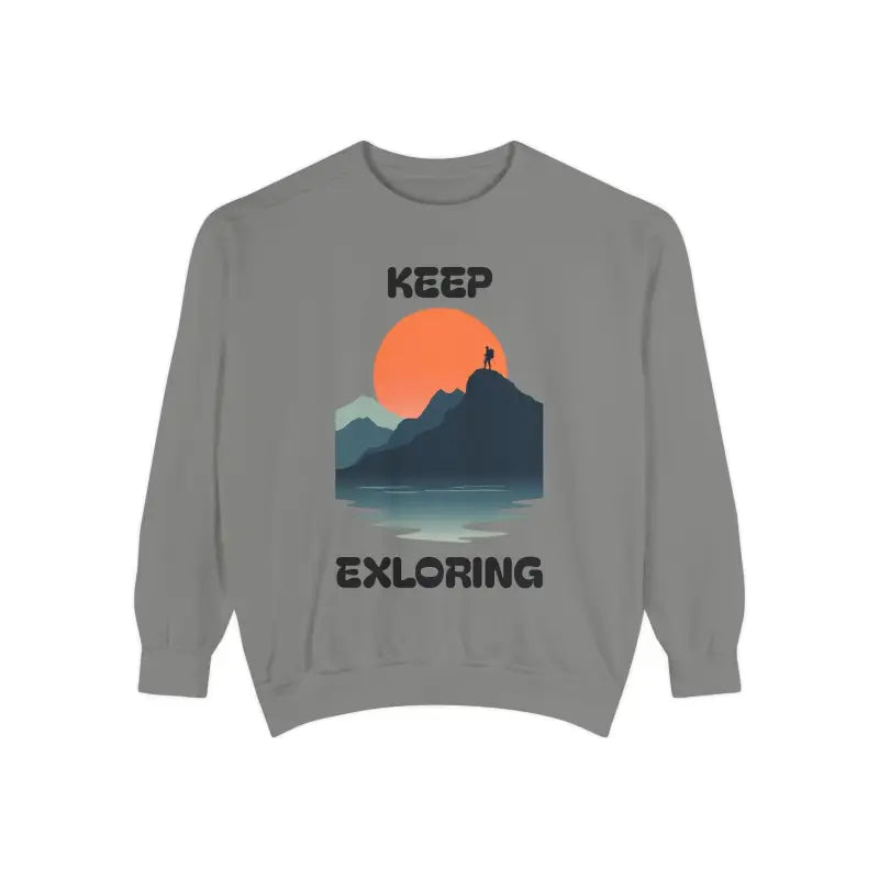 Gray Unisex Garment Dyed Sweatshirt featuring a stylish mountain graphic design
