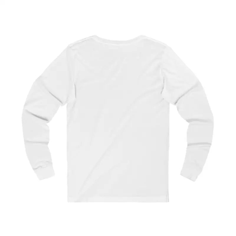 Back view of a plain white unisex long sleeve T-shirt for travel and adventure enthusiasts