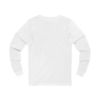 Back view of a plain white unisex long sleeve T-shirt for travel and adventure enthusiasts