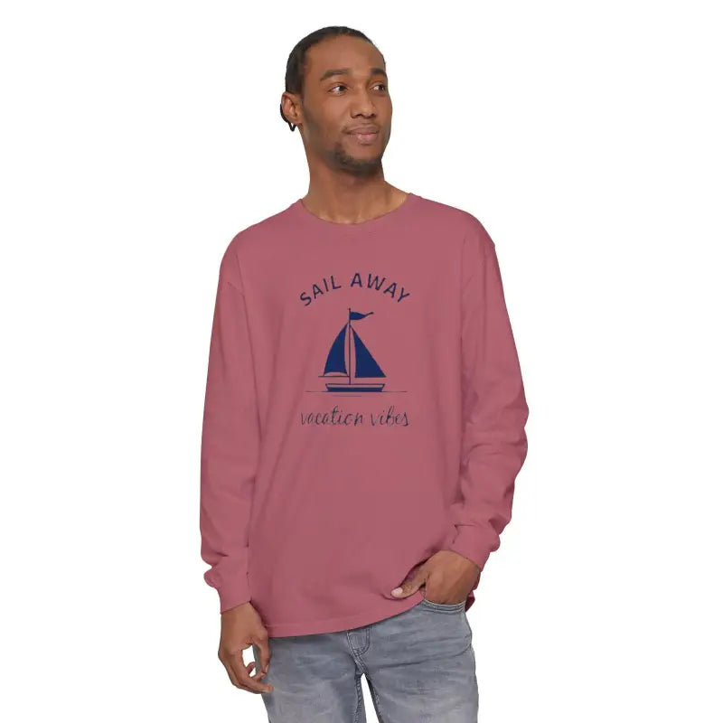 Mauve long-sleeved shirt displayed as Unisex Sailboat Graphic Long Sleeve Shirt