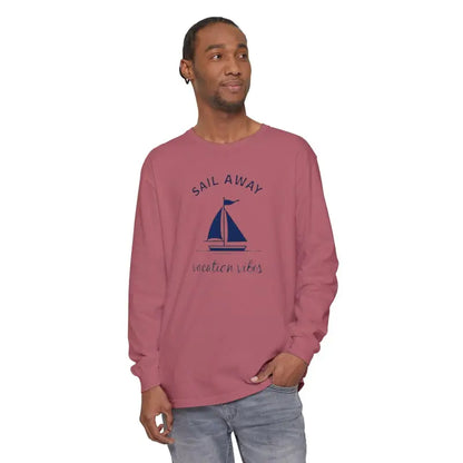 Mauve long-sleeved shirt displayed as Unisex Sailboat Graphic Long Sleeve Shirt