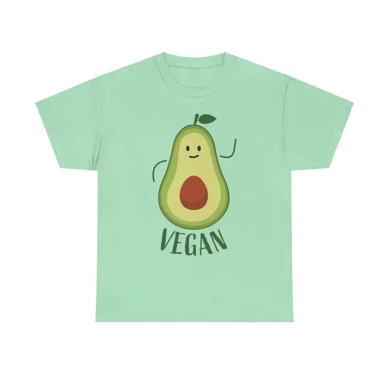 Mint green unisex vegan t-shirt featuring an avocado graphic design