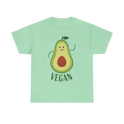 Mint green unisex vegan t-shirt featuring an avocado graphic design