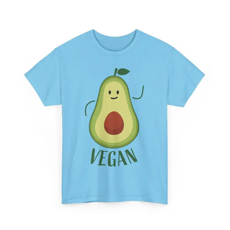 Light blue unisex vegan t-shirt featuring a stylish avocado graphic design