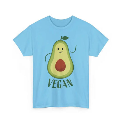 Light blue unisex vegan t-shirt featuring a stylish avocado graphic design