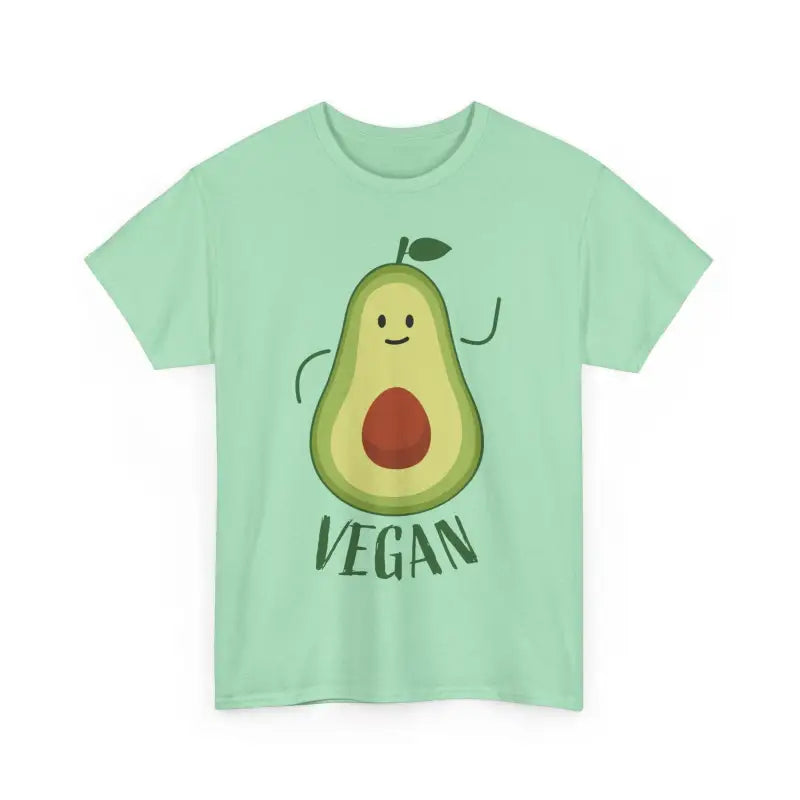 Mint green unisex vegan T-shirt featuring an avocado graphic design