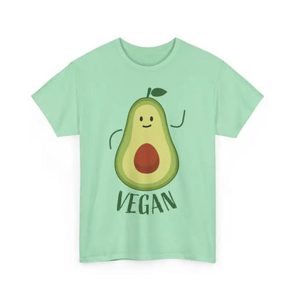 Mint green unisex vegan T-shirt featuring an avocado graphic design