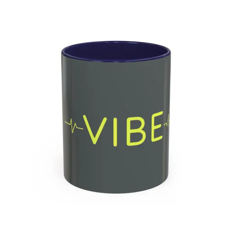 Gray mug featuring a blue interior from the Vibe Coffee Mug collection