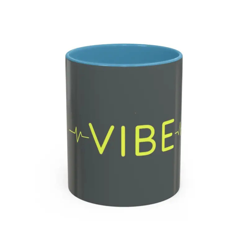 Gray Vibe Coffee Mug featuring pink and blue interiors, ideal for stylish coffee lovers