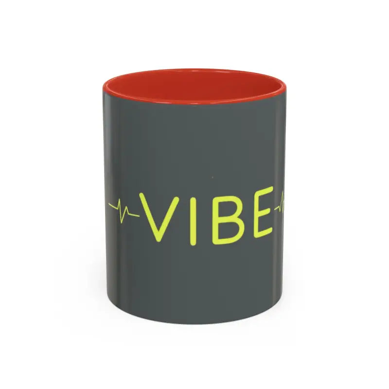 Gray mug with red interior from the Vibe Coffee Mug collection featuring pink and blue interiors