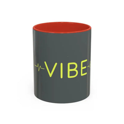Gray mug with red interior from the Vibe Coffee Mug collection featuring pink and blue interiors