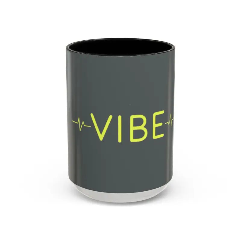 Gray Vibe Coffee Mug with Pink and Blue Interiors showcasing stylish text design