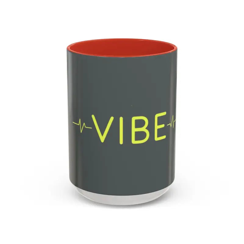 Gray Vibe Coffee Mug featuring pink and blue interiors on a white background