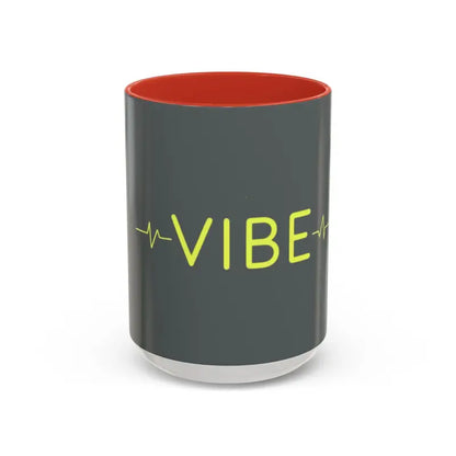 Gray Vibe Coffee Mug featuring pink and blue interiors on a white background