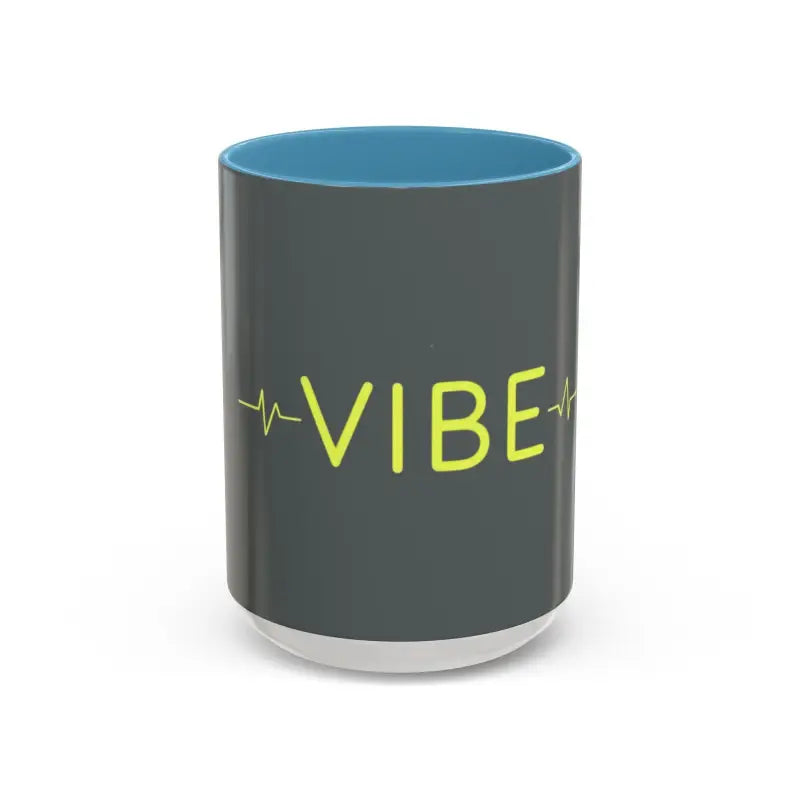 Gray Vibe Coffee Mug with Pink and Blue Interiors showcasing stylish text design
