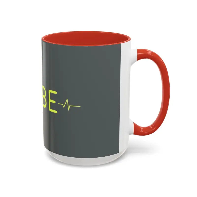 Two-tone Vibe Coffee Mug with heartbeat graphic and pink and blue interiors
