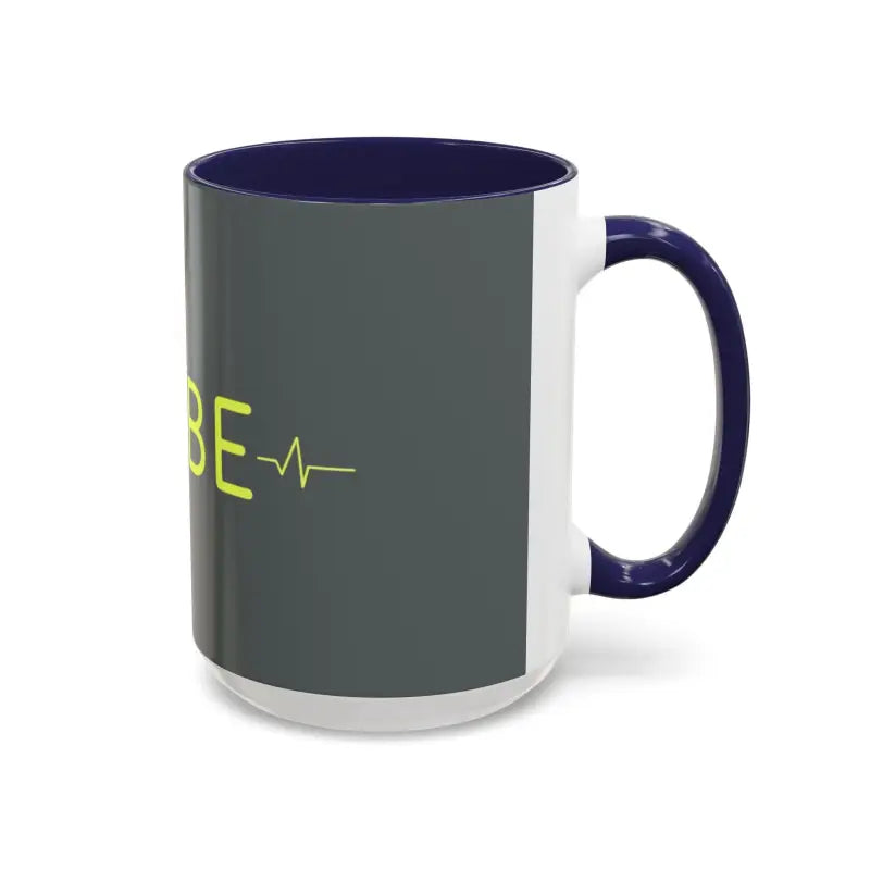 Two-tone Vibe Coffee Mug with heartbeat graphic in pink and blue interiors