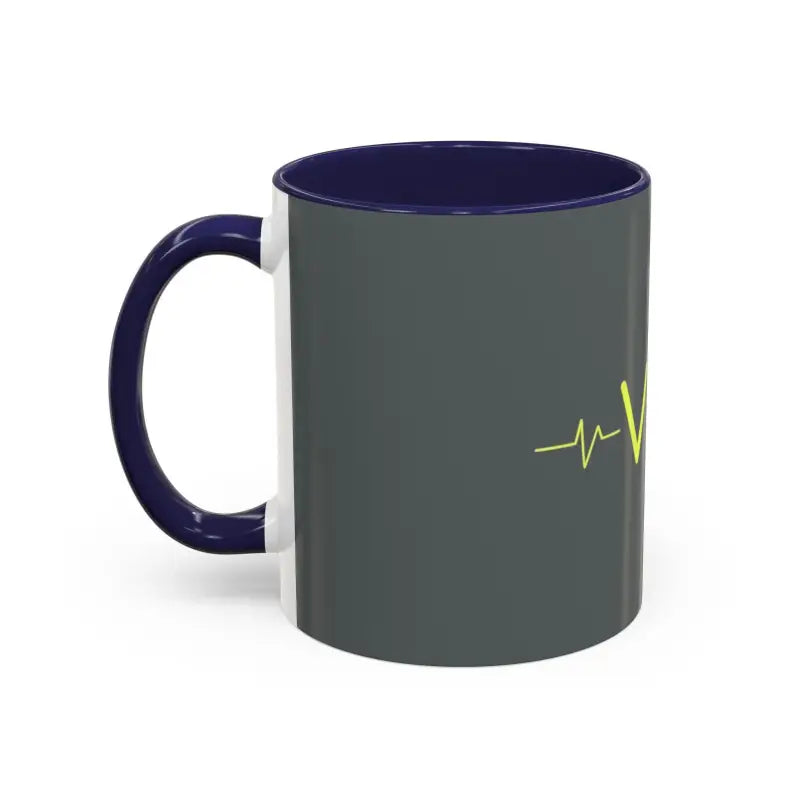Gray mug with blue accents from the Vibe Coffee Mug with Pink and Blue Interiors collection