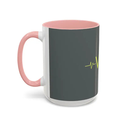 Gray and pink coffee mug from the Vibe Coffee Mug collection with pink and blue interiors