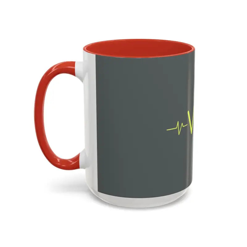 Gray mug with red handle and interior from Vibe Coffee Mug collection