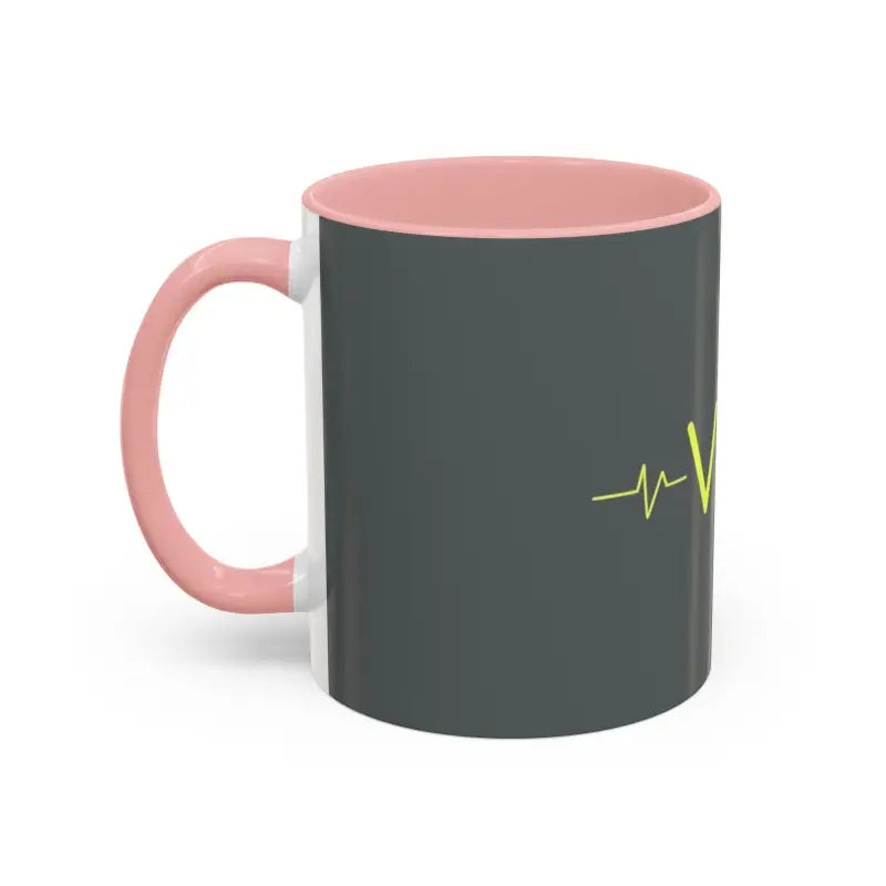 Gray Vibe Coffee Mug with pink handle and interior for stylish beverage enjoyment