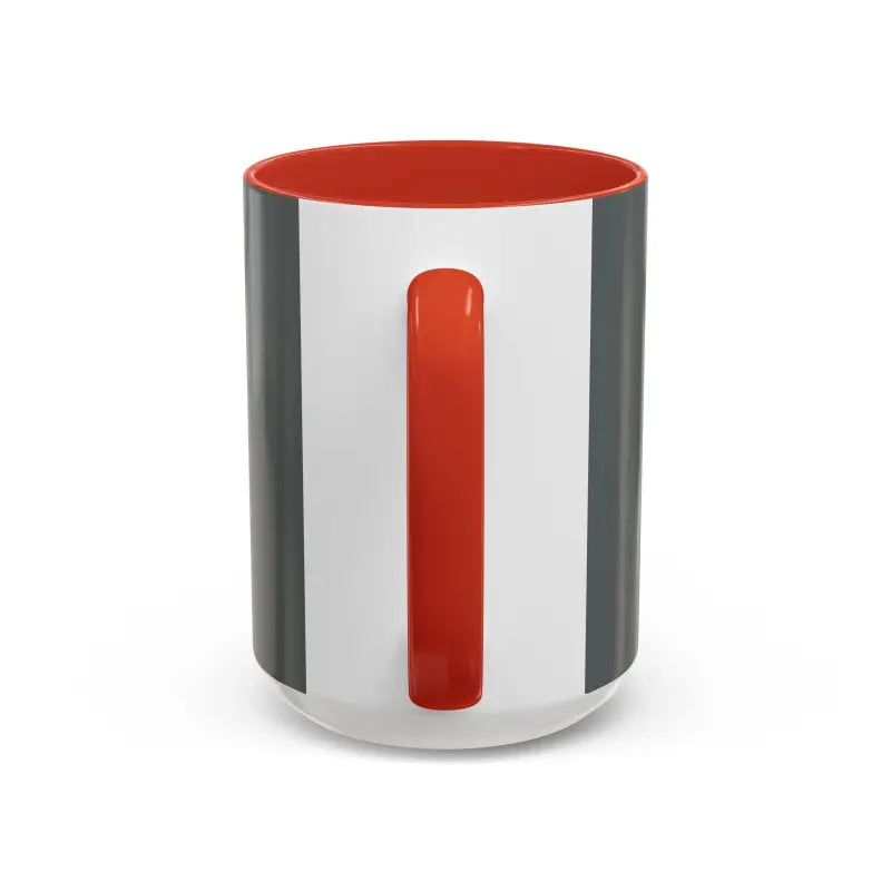 Gray and white Vibe Coffee Mug featuring a red interior and handle, ideal for beverages