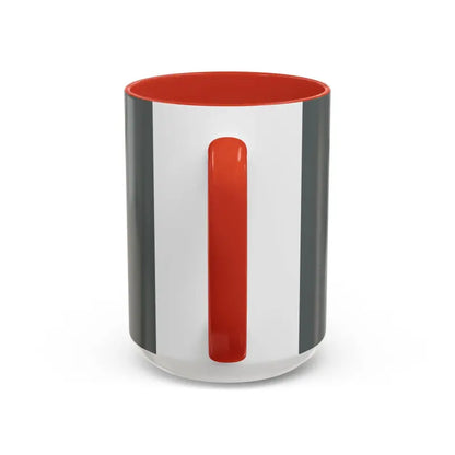 Gray and white Vibe Coffee Mug featuring a red interior and handle, ideal for beverages